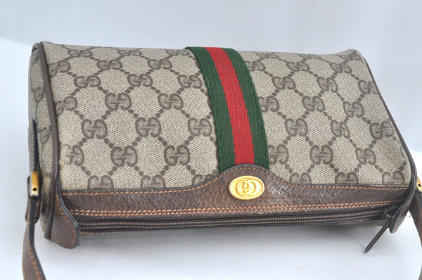 Authentic GUCCI Web Sherry Line Shoulder Bag GG PVC Leather Brown Junk 6896J