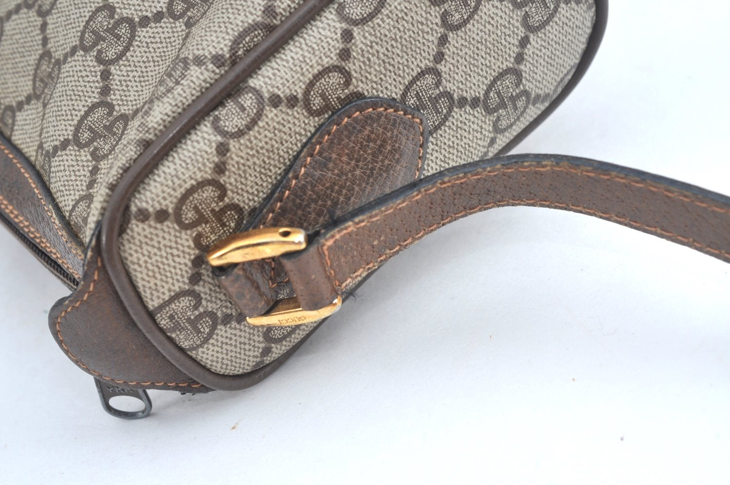 Authentic GUCCI Web Sherry Line Shoulder Bag GG PVC Leather Brown Junk 6896J