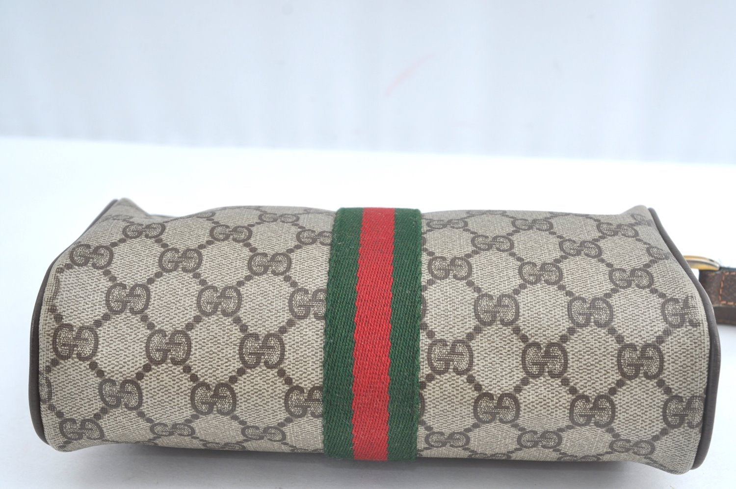 Authentic GUCCI Web Sherry Line Shoulder Bag GG PVC Leather Brown Junk 6896J