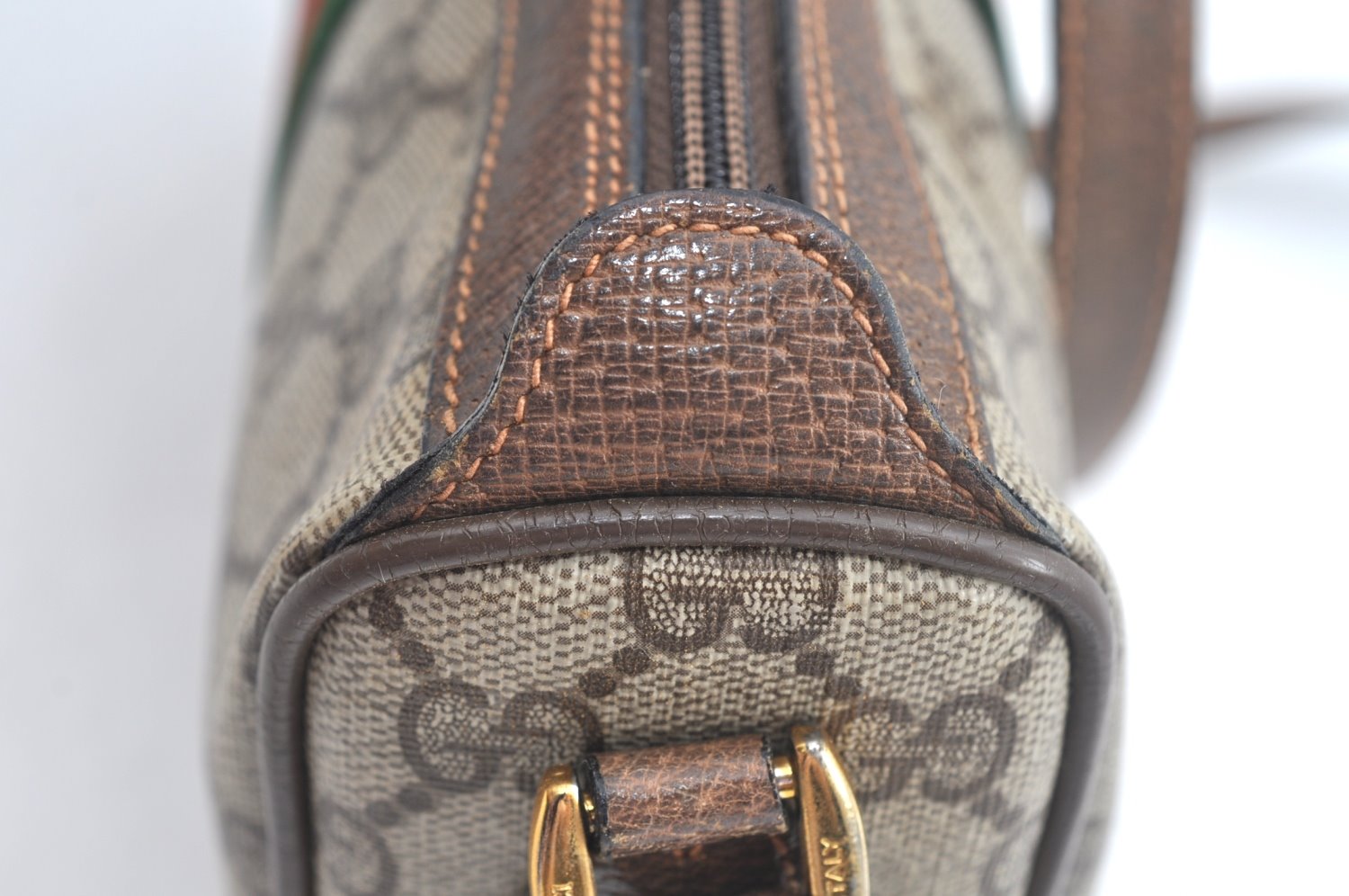 Authentic GUCCI Web Sherry Line Shoulder Bag GG PVC Leather Brown Junk 6896J