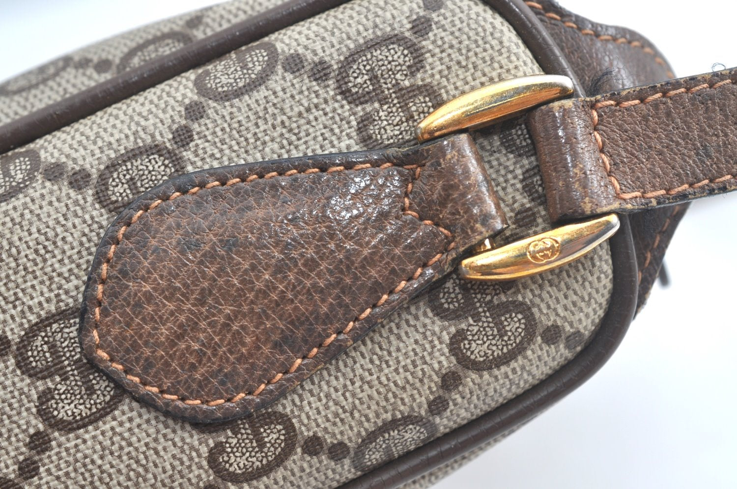 Authentic GUCCI Web Sherry Line Shoulder Bag GG PVC Leather Brown Junk 6896J
