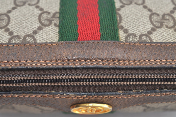 Authentic GUCCI Web Sherry Line Shoulder Bag GG PVC Leather Brown Junk 6896J