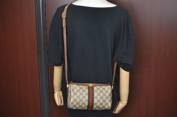 Authentic GUCCI Web Sherry Line Shoulder Bag GG PVC Leather Brown Junk 6896J