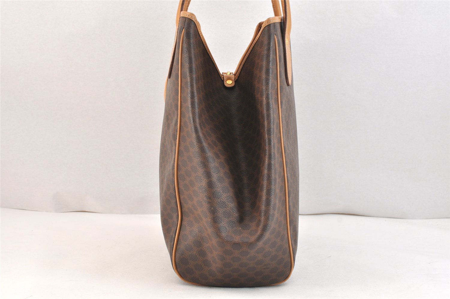 Authentic CELINE Macadam Blason Shoulder Tote Bag PVC Leather Brown 6896K