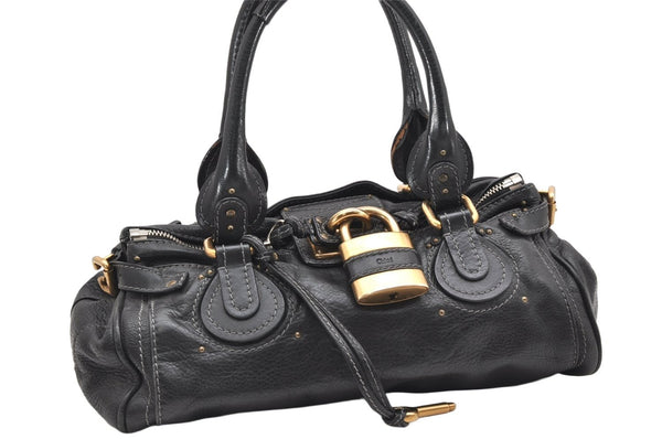 Authentic Chloe Vintage Paddington Leather Shoulder Hand Bag Black 6899K