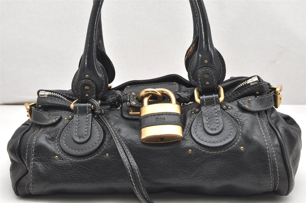 Authentic Chloe Vintage Paddington Leather Shoulder Hand Bag Black 6899K