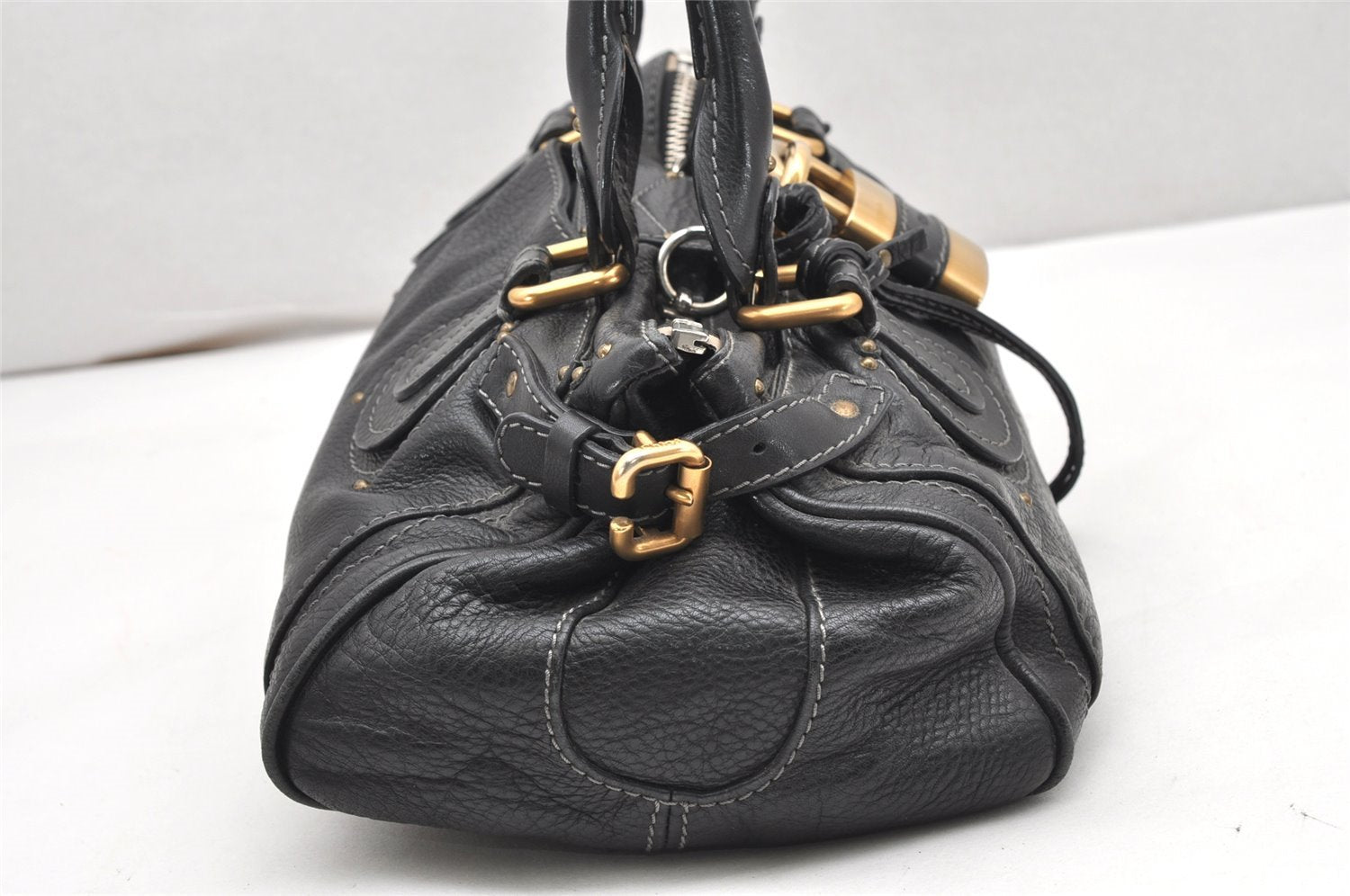 Authentic Chloe Vintage Paddington Leather Shoulder Hand Bag Black 6899K