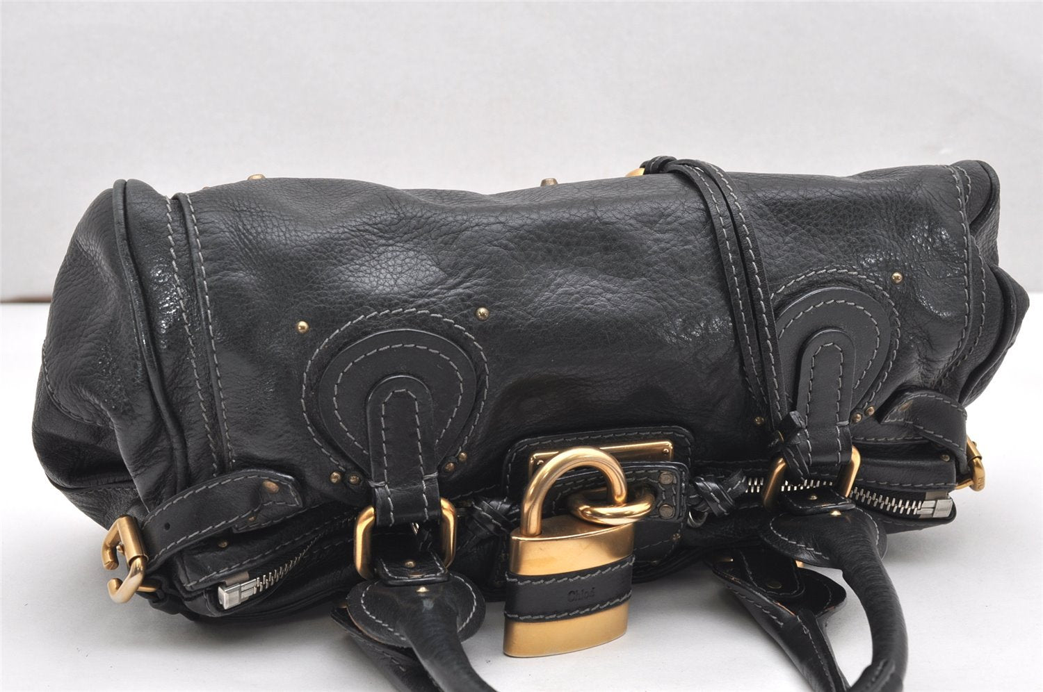 Authentic Chloe Vintage Paddington Leather Shoulder Hand Bag Black 6899K