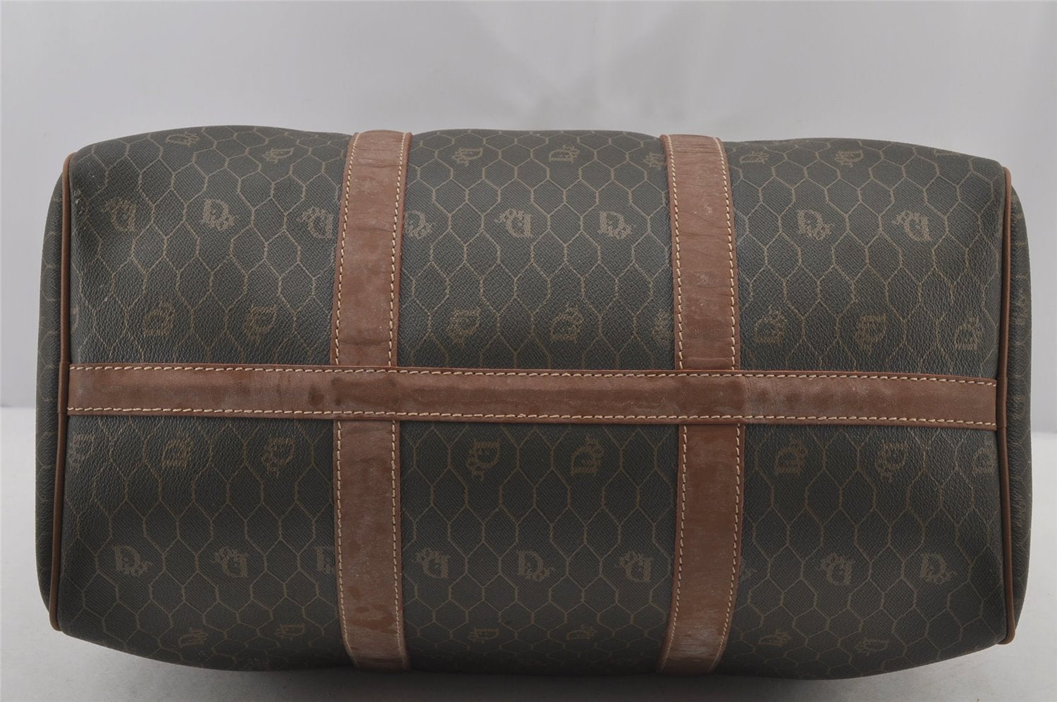 Authentic Christian Dior Honeycomb 2Way Hand Bag PVC Leather Khaki CD 6900J