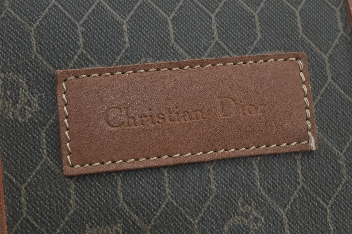 Authentic Christian Dior Honeycomb 2Way Hand Bag PVC Leather Khaki CD 6900J