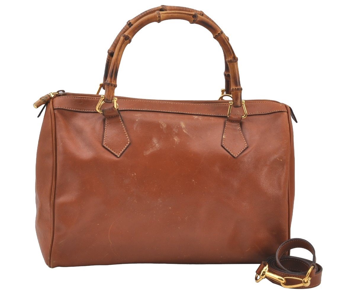 Authentic GUCCI Bamboo 2way Shoulder Hand Bag Purse Leather Brown Junk 6901H