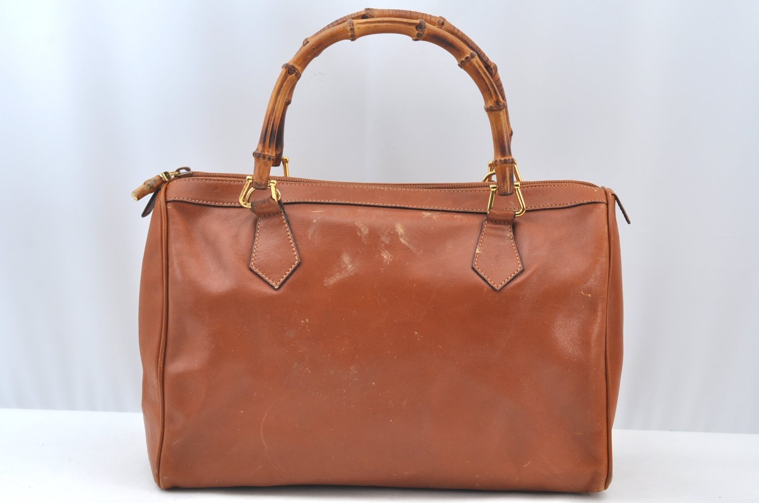 Authentic GUCCI Bamboo 2way Shoulder Hand Bag Purse Leather Brown Junk 6901H