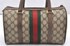 Authentic GUCCI Web Sherry Line Hand Boston Bag GG PVC Leather Brown Junk 6901K