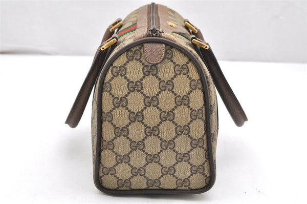 Authentic GUCCI Web Sherry Line Hand Boston Bag GG PVC Leather Brown Junk 6901K