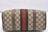 Authentic GUCCI Web Sherry Line Hand Boston Bag GG PVC Leather Brown Junk 6901K