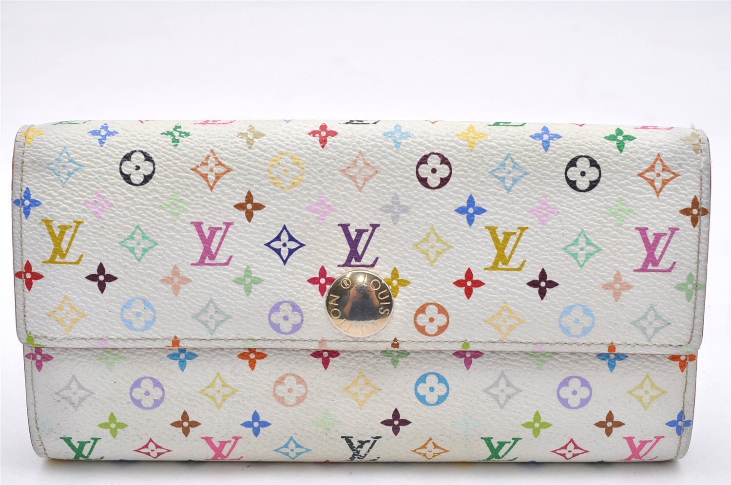 Auth Louis Vuitton Monogram Multicolor Portefeuille Sarah Wallet M93746 LV 6903K