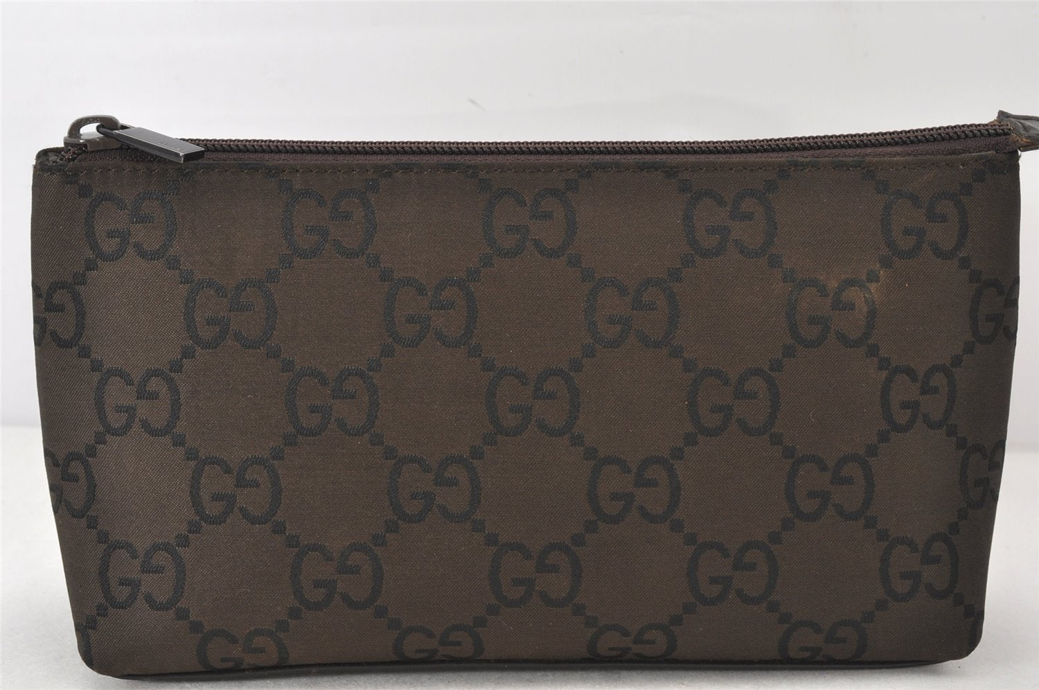 Authentic GUCCI Vintage Clutch Hand Bag Purse GG Canvas Leather Brown 6907K