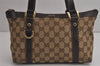 Authentic GUCCI Abbey Hand Tote Bag Purse GG Canvas Leather 141471 Brown 6913J