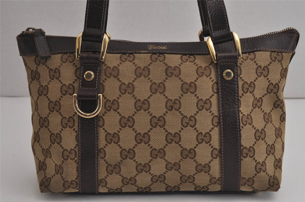 Authentic GUCCI Abbey Hand Tote Bag Purse GG Canvas Leather 141471 Brown 6913J