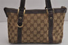 Authentic GUCCI Abbey Hand Tote Bag Purse GG Canvas Leather 141471 Brown 6913J
