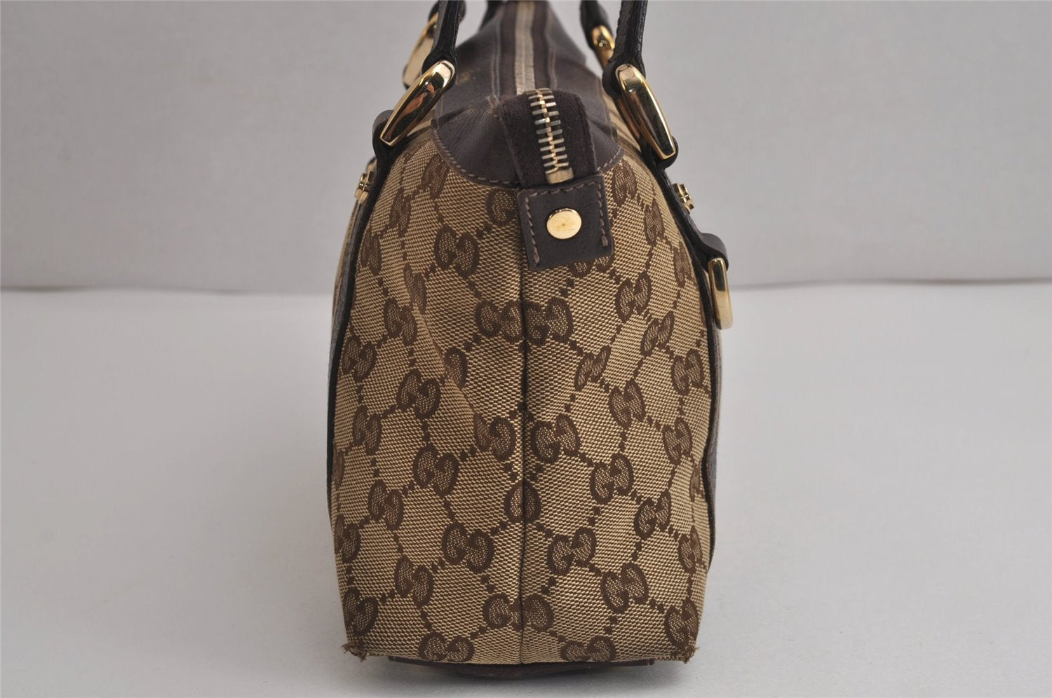 Authentic GUCCI Abbey Hand Tote Bag Purse GG Canvas Leather 141471 Brown 6913J