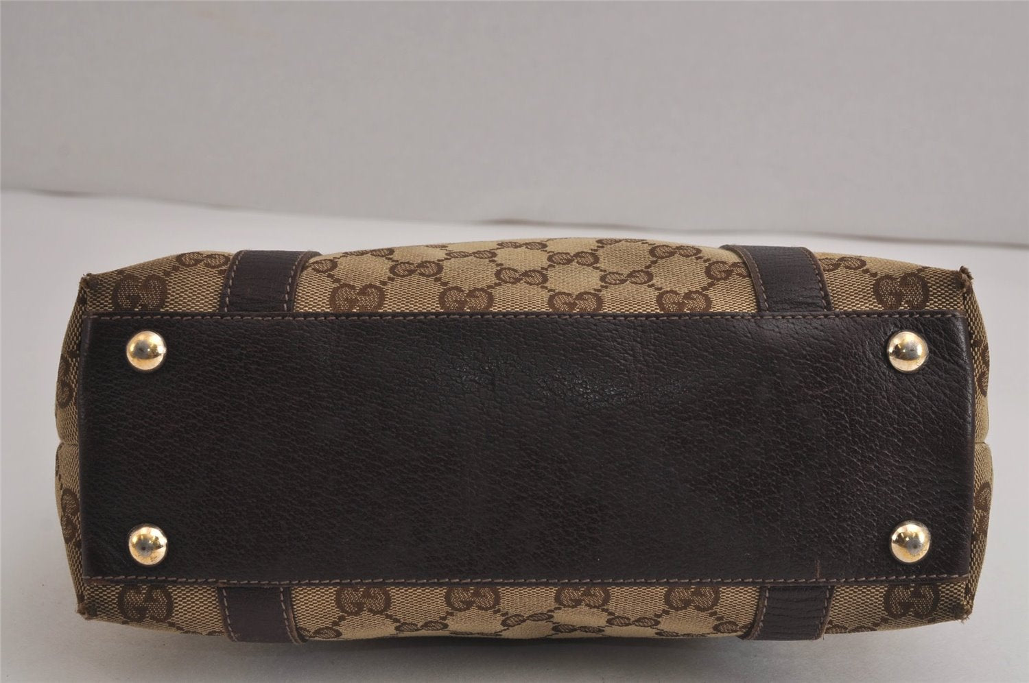 Authentic GUCCI Abbey Hand Tote Bag Purse GG Canvas Leather 141471 Brown 6913J