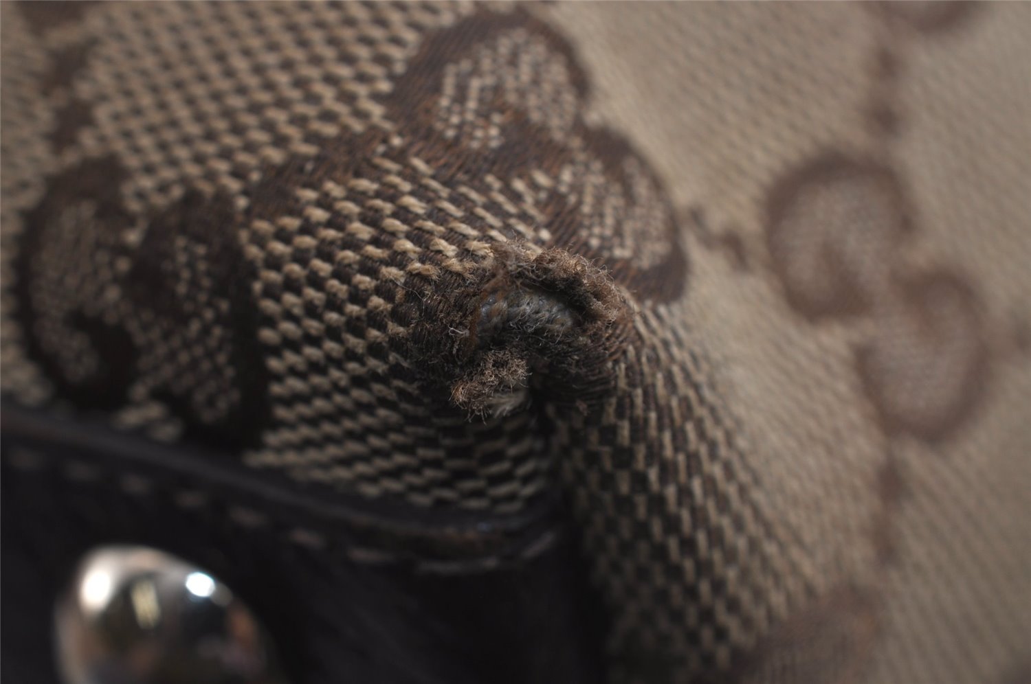 Authentic GUCCI Abbey Hand Tote Bag Purse GG Canvas Leather 141471 Brown 6913J