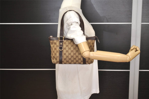 Authentic GUCCI Abbey Hand Tote Bag Purse GG Canvas Leather 141471 Brown 6913J