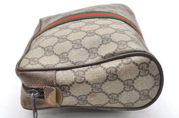 Authentic GUCCI Web Sherry Line Clutch Hand Bag GG PVC Leather Brown Junk 6914K