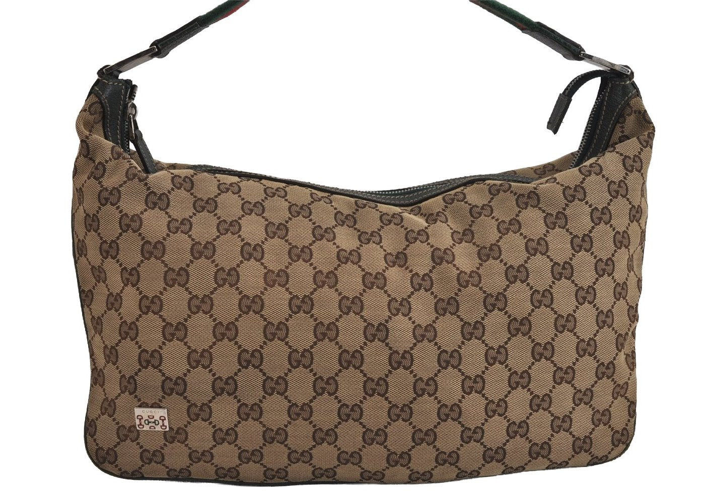 Authentic GUCCI Web Sherry Line Shoulder Hand Bag GG Canvas Leather Brown 6915J