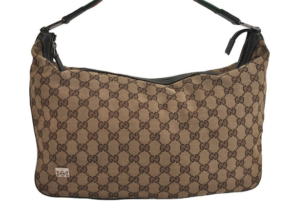Authentic GUCCI Web Sherry Line Shoulder Hand Bag GG Canvas Leather Brown 6915J