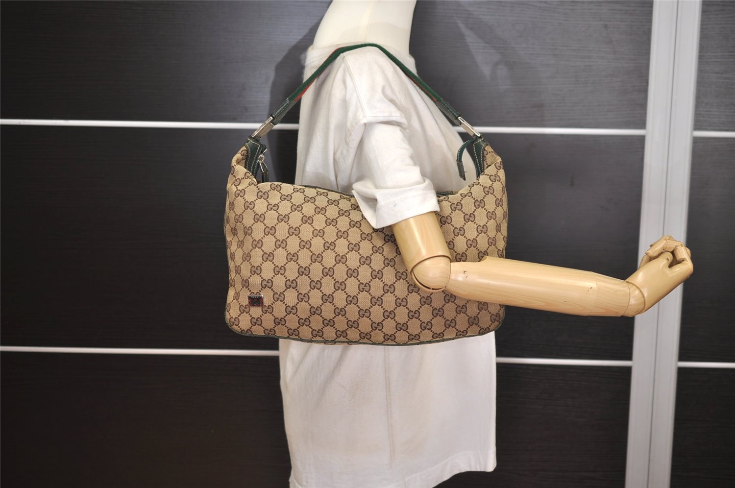 Authentic GUCCI Web Sherry Line Shoulder Hand Bag GG Canvas Leather Brown 6915J