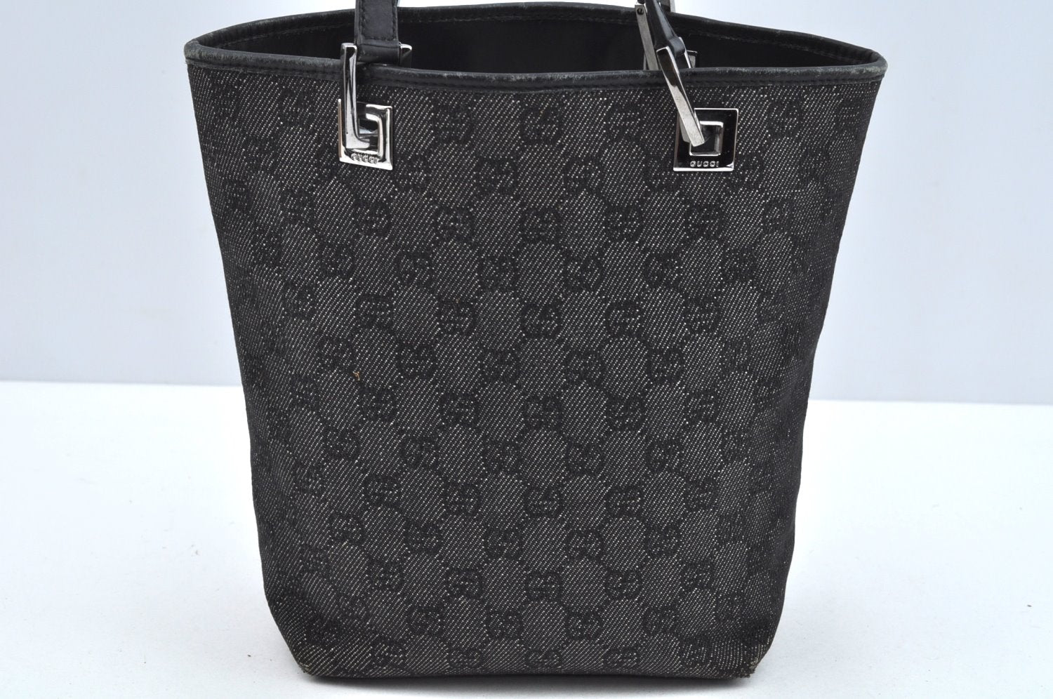 Authentic GUCCI Vintage Shoulder Tote Bag GG Canvas Leather 31244 Black 6918J