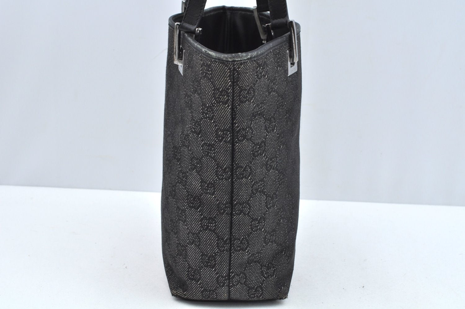 Authentic GUCCI Vintage Shoulder Tote Bag GG Canvas Leather 31244 Black 6918J