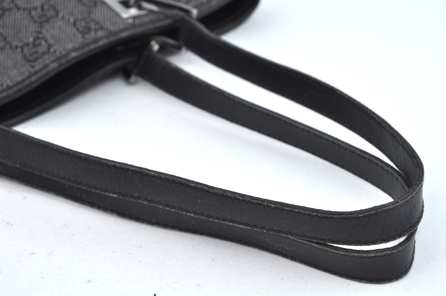 Authentic GUCCI Vintage Shoulder Tote Bag GG Canvas Leather 31244 Black 6918J