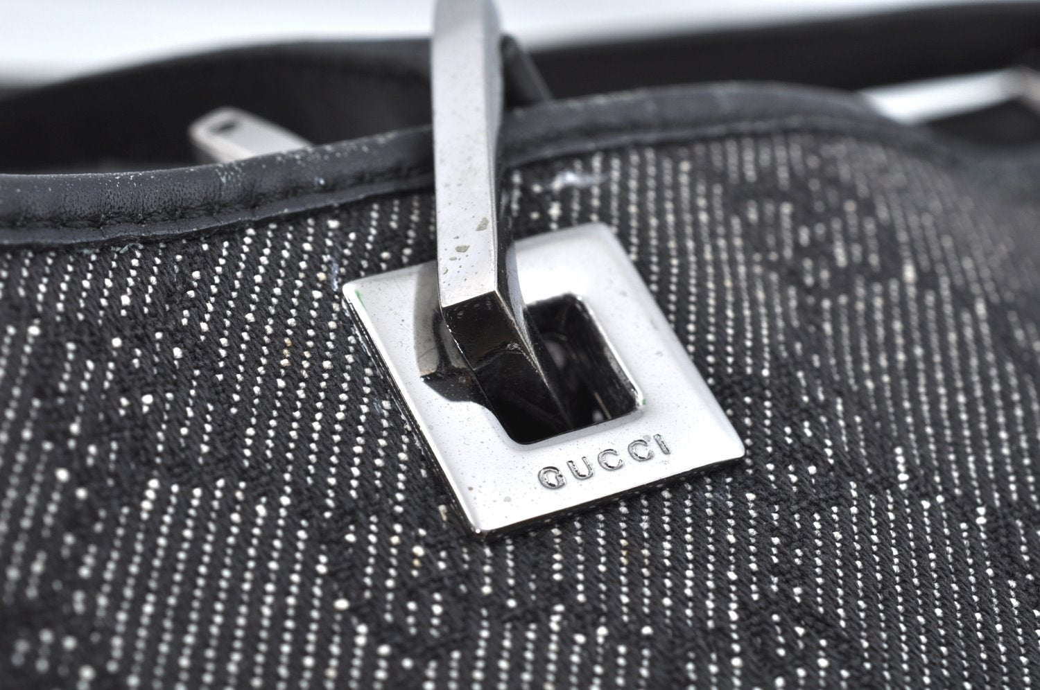 Authentic GUCCI Vintage Shoulder Tote Bag GG Canvas Leather 31244 Black 6918J