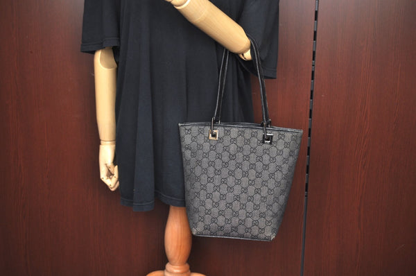 Authentic GUCCI Vintage Shoulder Tote Bag GG Canvas Leather 31244 Black 6918J