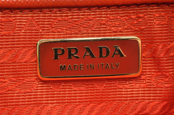 Authentic PRADA Nylon Tessuto Saffiano Leather Hand Bag Pouch Purse Orange 6919I