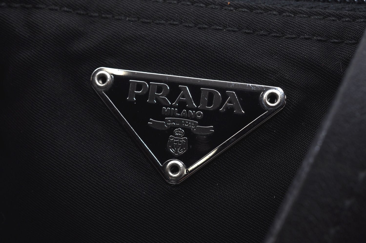 Authentic PRADA Vintage Nylon Tessuto Leather Tote Hand Bag Black 6920J