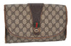 Authentic GUCCI Web Sherry Line Clutch Hand Bag Purse GG PVC Leather Brown 6920K