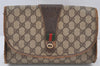 Authentic GUCCI Web Sherry Line Clutch Hand Bag Purse GG PVC Leather Brown 6920K