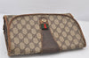 Authentic GUCCI Web Sherry Line Clutch Hand Bag Purse GG PVC Leather Brown 6920K