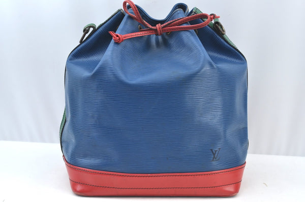 Auth Louis Vuitton Epi Noe Tricolor Blue Red Green Drawstring Bag Junk LV 6923H