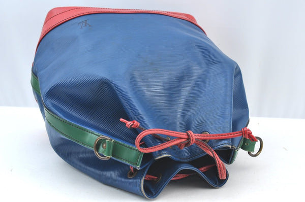 Auth Louis Vuitton Epi Noe Tricolor Blue Red Green Drawstring Bag Junk LV 6923H
