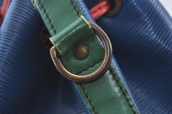 Auth Louis Vuitton Epi Noe Tricolor Blue Red Green Drawstring Bag Junk LV 6923H