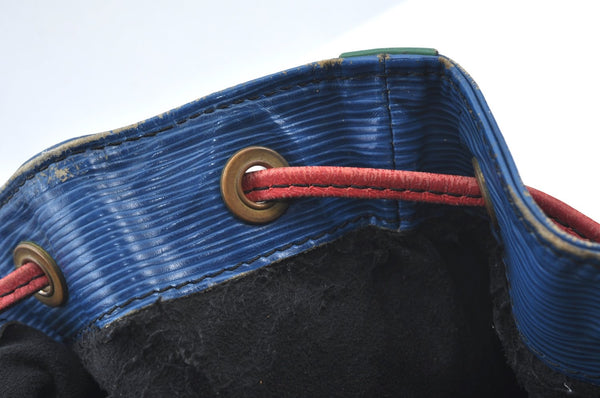 Auth Louis Vuitton Epi Noe Tricolor Blue Red Green Drawstring Bag Junk LV 6923H