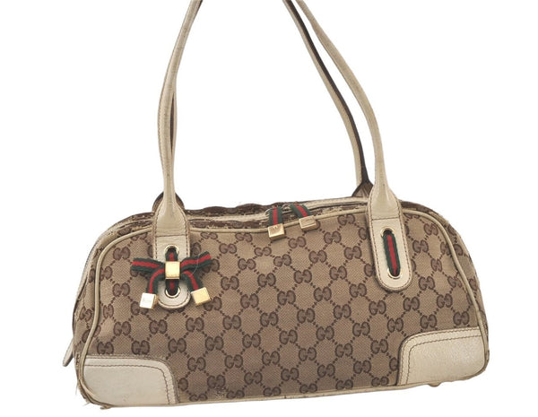 Auth GUCCI Web Sherry Line Princy Shoulder Bag GG Canvas Leather Brown 6926K