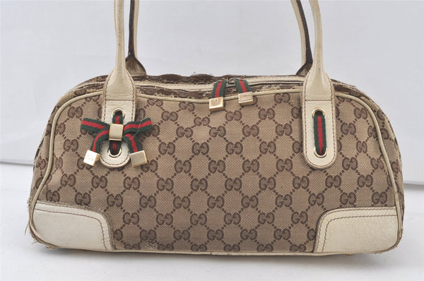 Auth GUCCI Web Sherry Line Princy Shoulder Bag GG Canvas Leather Brown 6926K