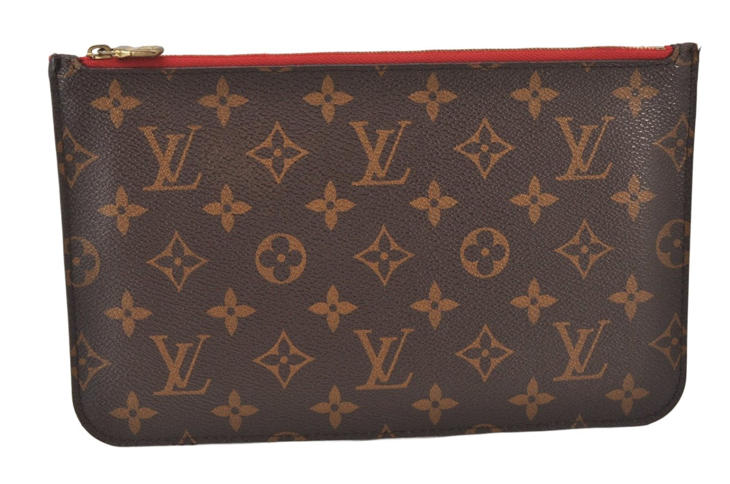 Authentic Louis Vuitton Monogram Neverfull GM Pouch Purse Clutch Bag Red 6928K