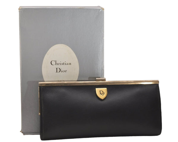 Authentic Christian Dior Clutch Hand Bag Purse Leather Black CD Box 6935J